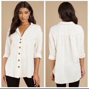 Free People Ivory Long Sleeve Button-Up